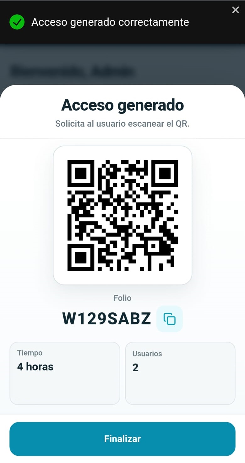 Pantalla de acceso generado con QR en RedPortatil